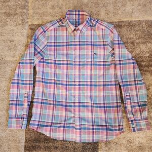 Vineyard Vines Shirt Men's Small Plaid On The Go OTG Performance Long Sleeve